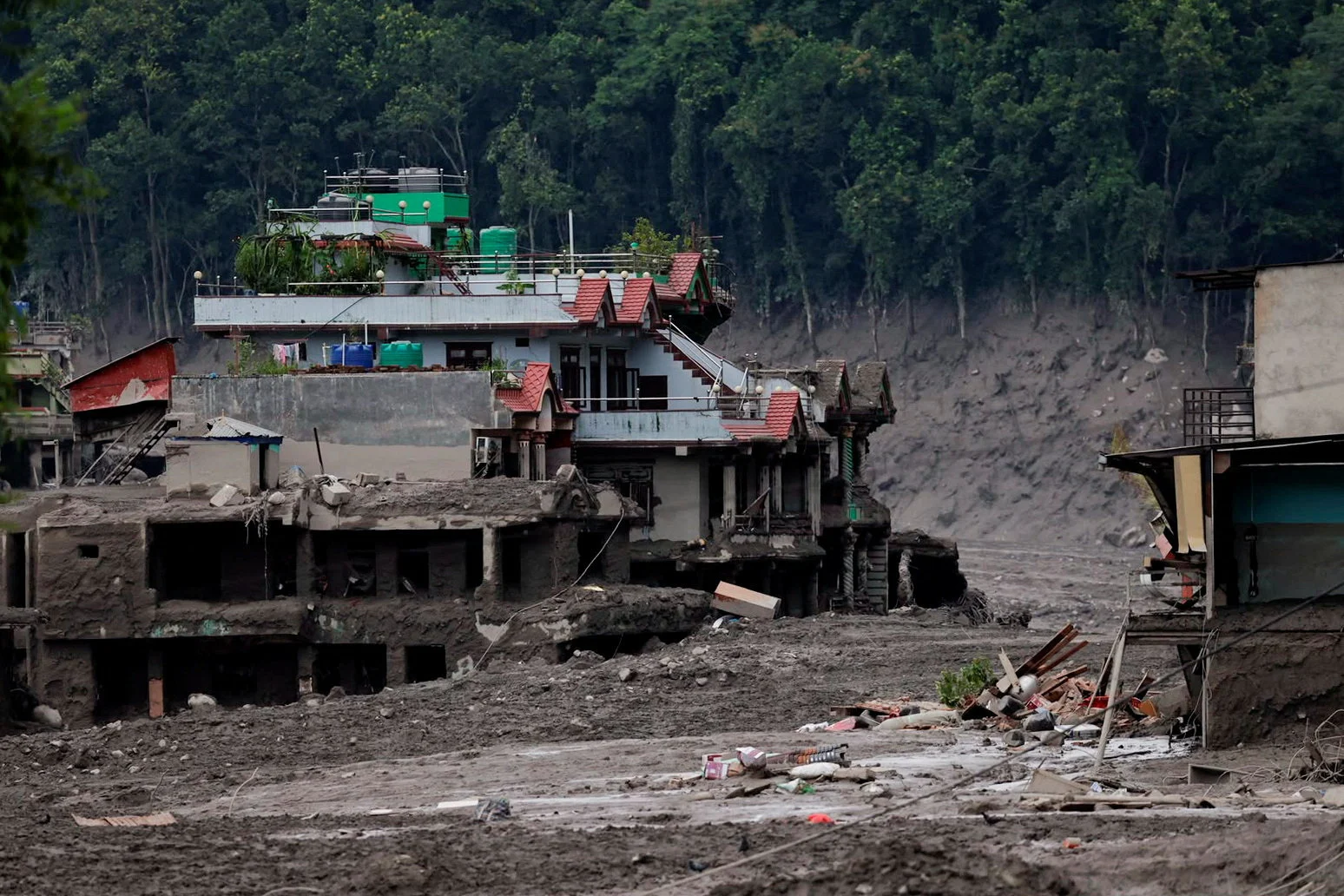 Damaged houses following flash flood at Trishuli, Nuwakot